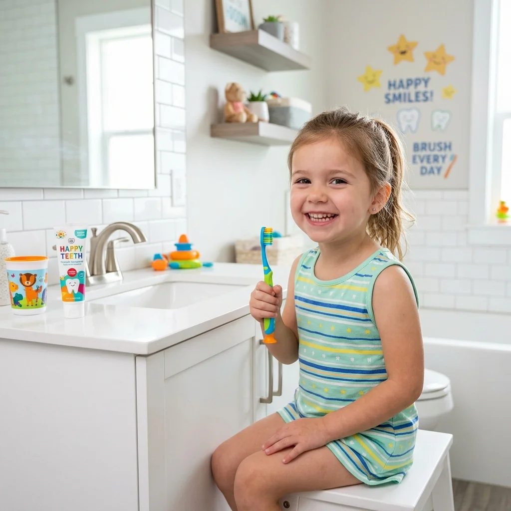 Niño cepillando dientes